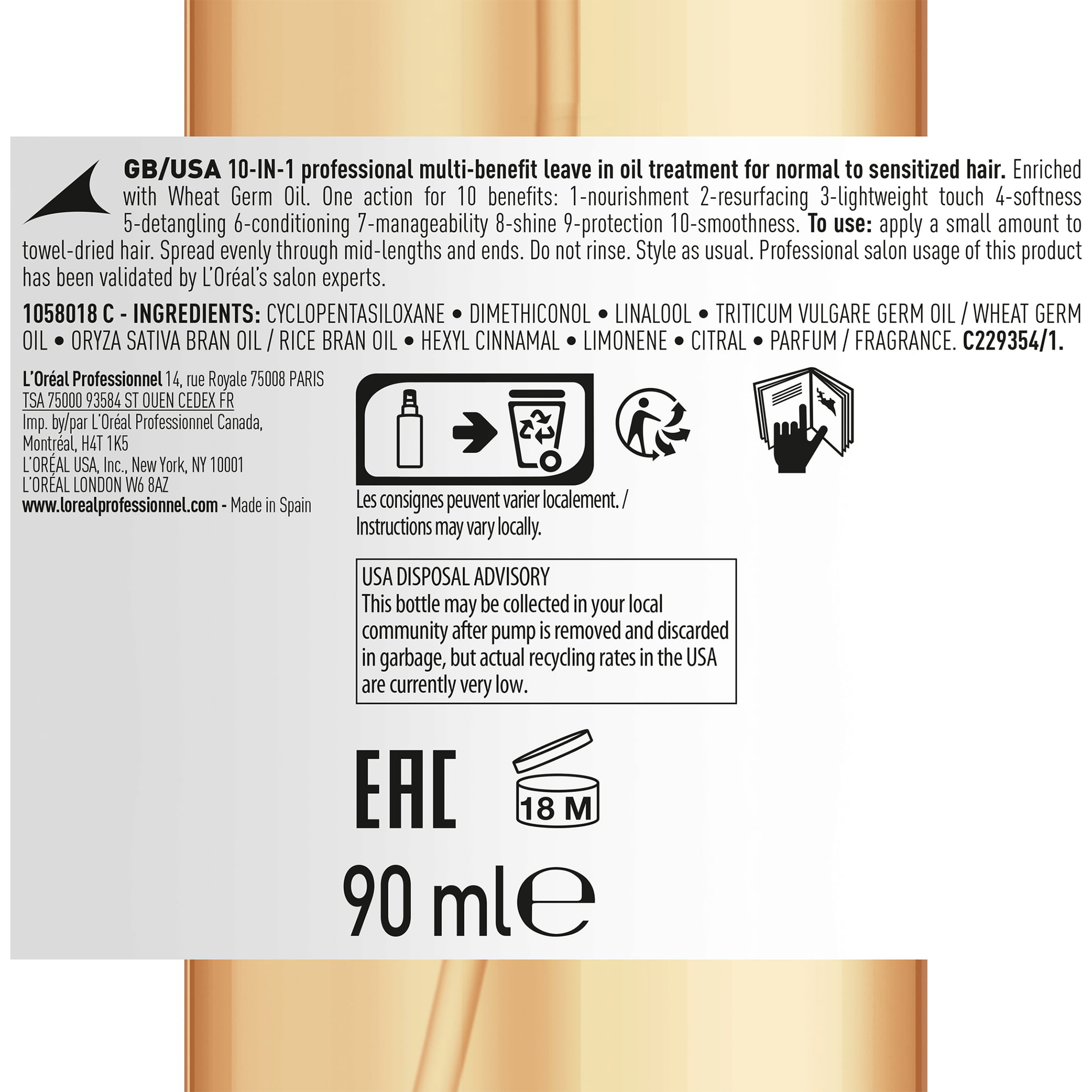 L'Oréal Professional Absolut Repair Oil 90ml back
