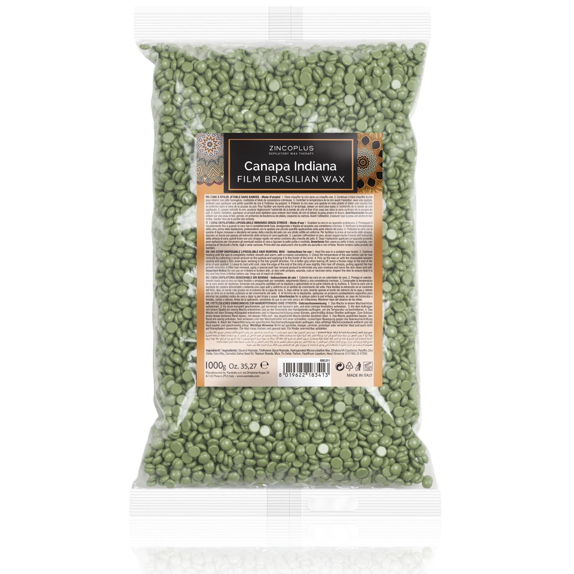 CT-14807_XANITALIAPRO ZINCO PLUS DEPILATORY WAX THERAPY FILM-WAX INDISCHERR HANF 1000g